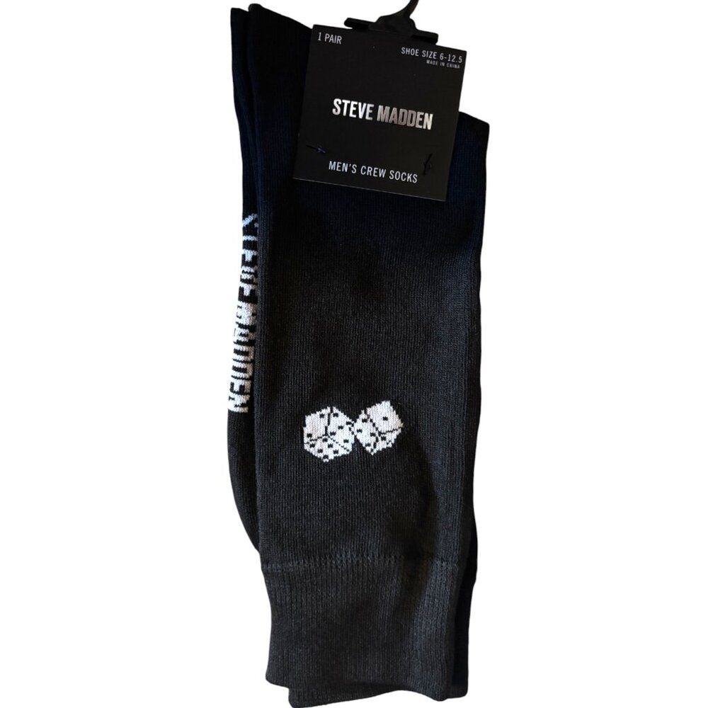 Steve Madden‎ Socks Mens Size 10-13 Shoe Size 6-12.5 dice black Cotton Blend